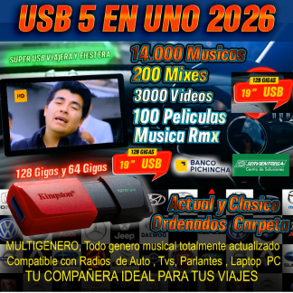 Usb 128 Gigas - Música + Videos + Mixes